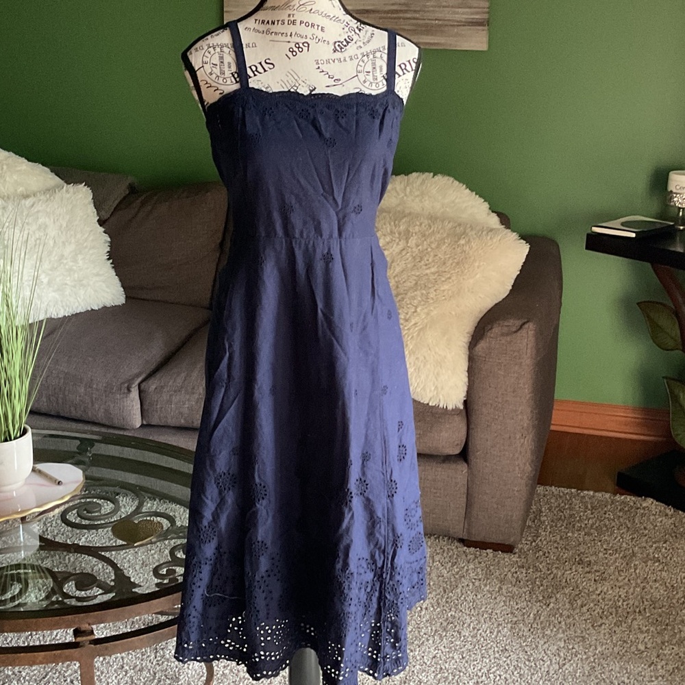 GAP Navy Blue Midi Dress with Eyelet Details, Size 6